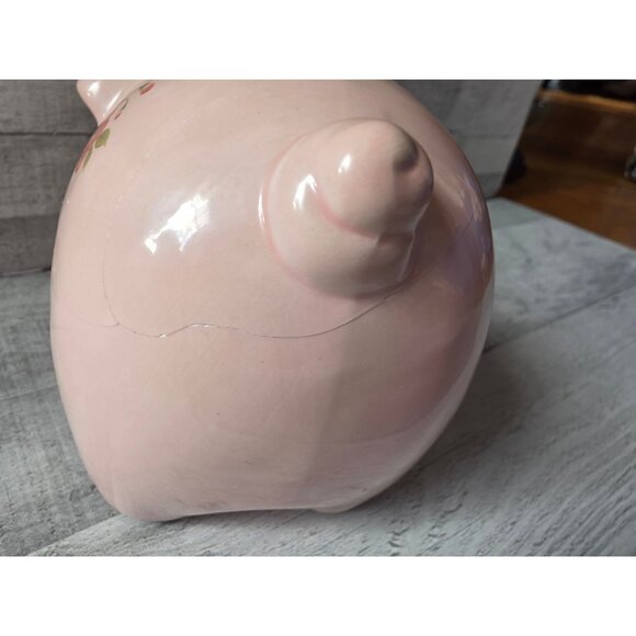 Vintage Lefton Pink Ceramic Piggy Bank With Floral Design - Picture 9 of 10